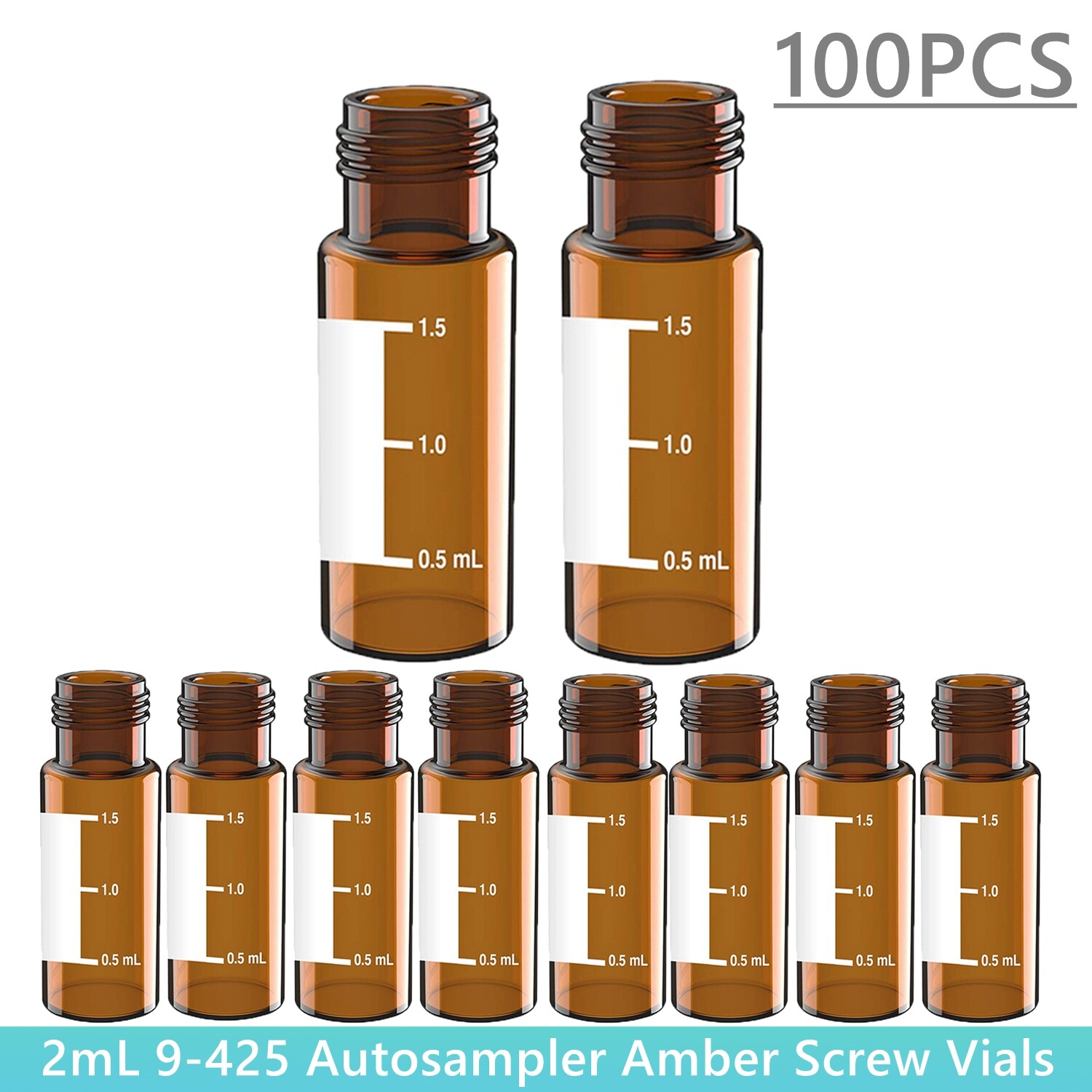 1000PCS 2ml Clear/Amber Vials+Screw Caps PTFE w/Writing Area+250uL Vials Inserts