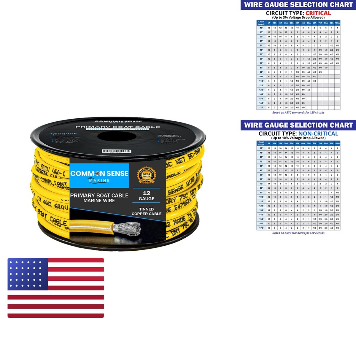 Common Sense Marine 12 Gauge Primary Boat Cable 25 ft Tinned Oxygen-Free Copper