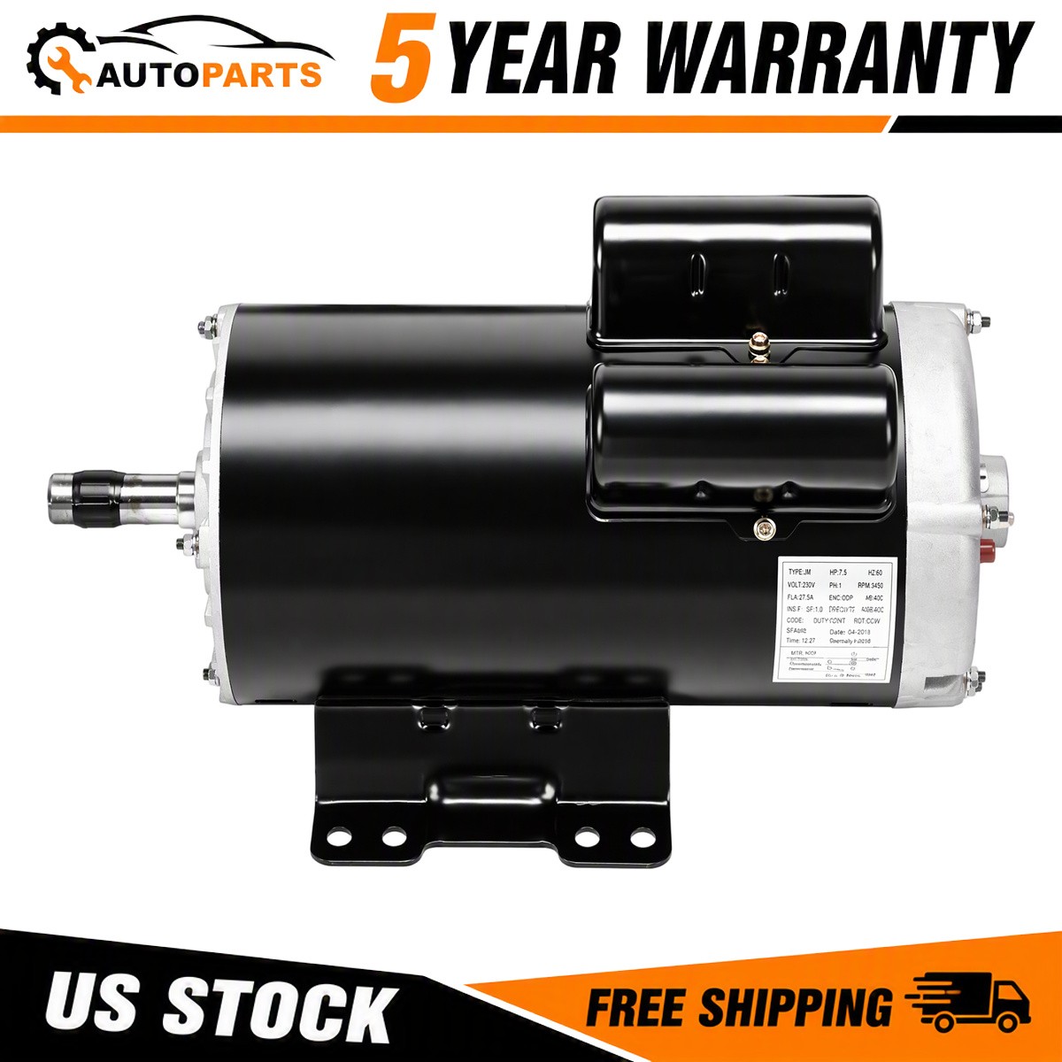 7.5HP SPL Electric Motor 230V 3450RPM 56 Frame 7/8