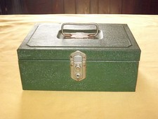 VINTAGE GREEN METAL CASH DRAWER BOX picture