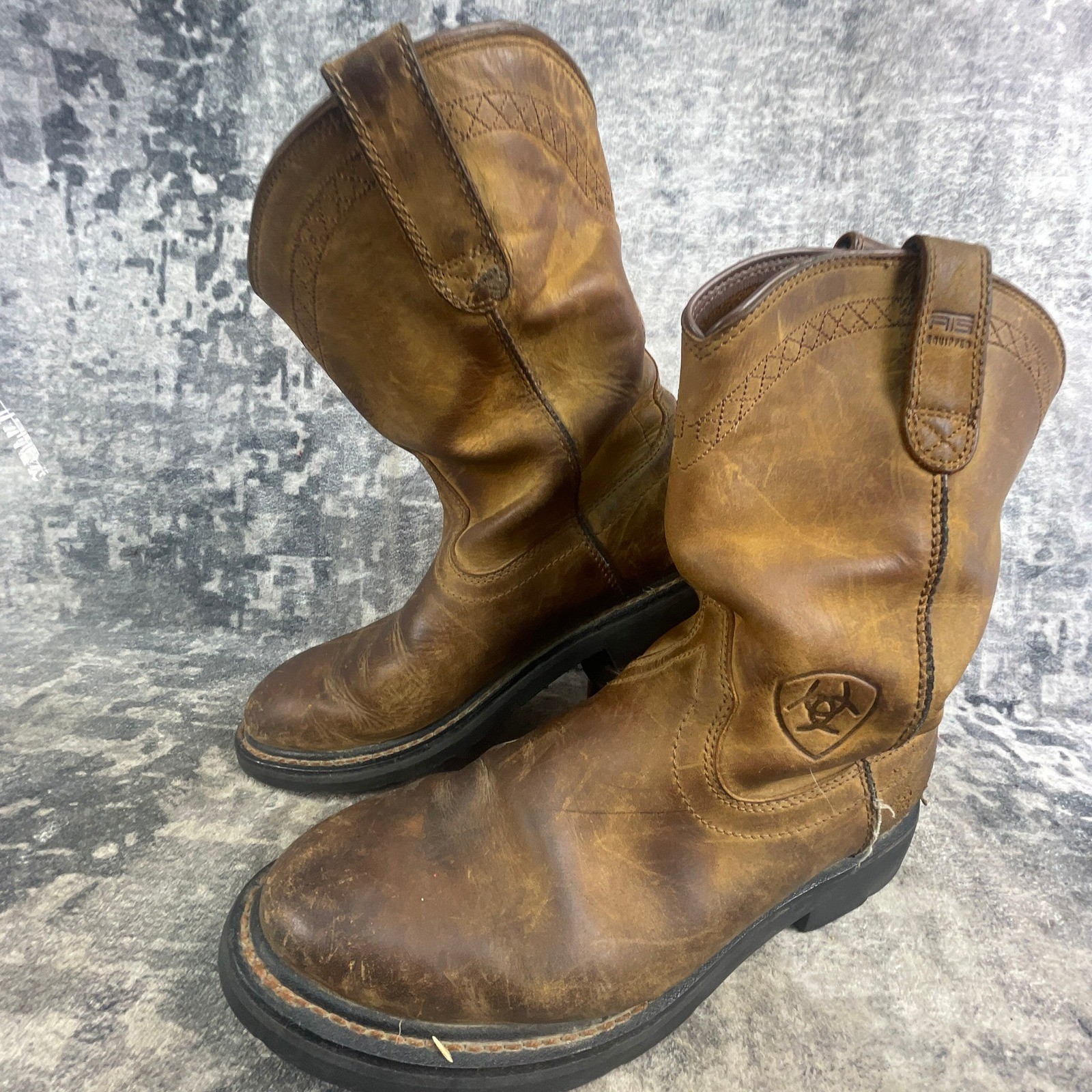 Ariat Mens 8.5 D Sierra Work Boot Brown Leather Western Pull On Rugged