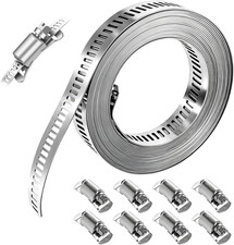 9 PCS Car Hose Clamp Kit, 12 FT 304 Stainless Steel Strap with 8 Worm Gear picture