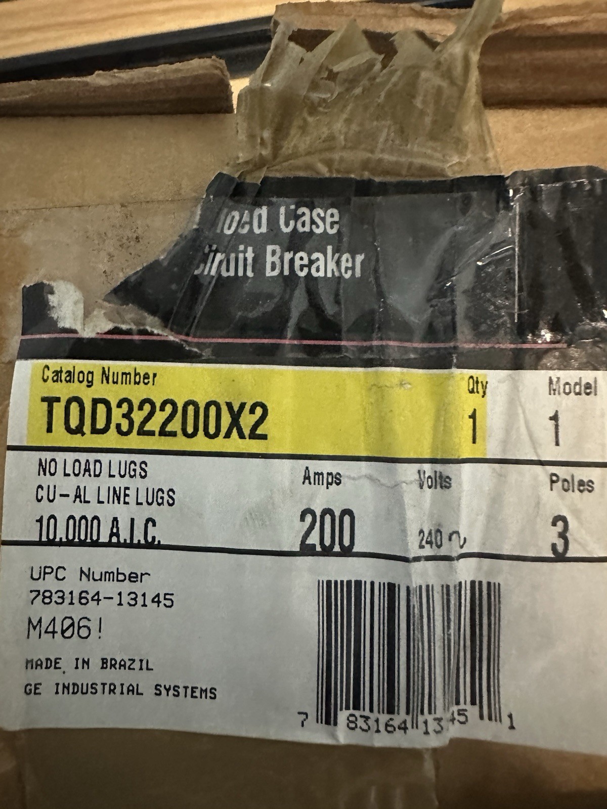 NEW GE TQD32200X2 3 pole 200 amp 240v TQD w Line Lugs Model 1 RARE DISCONTINUED NEW GE TQD32200X2 3 pole 200 amp 240v TQD w Line Lugs Model 1 RARE DISCONTINUED