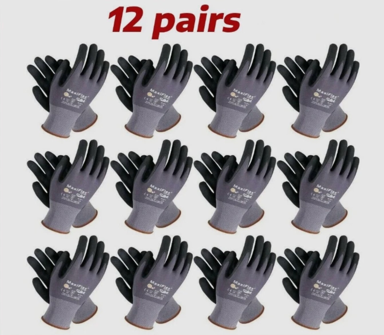 MaxiFlex PIP 34-874/L Foam Nitrile Grip Coated Work Gloves 12 Pieces Pack MaxiFlex PIP 34-874/L Foam Nitrile Grip Coated Work Gloves 12 Pieces Pack