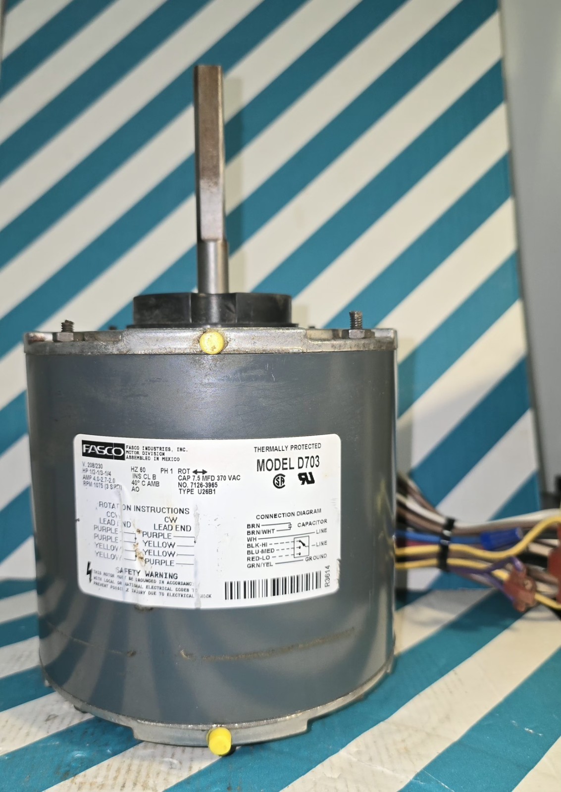 Direct Drive Blower Motor D703 FASCO 1075 RPM  1/2 HP TIPE U26B1. TESTED