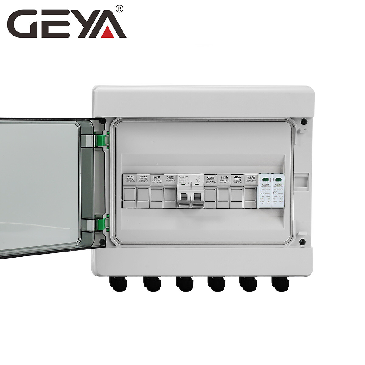 GEYA Solar PV Combiner Box Plastic 15A 4strings 550VDC Circuit Breaker Solar