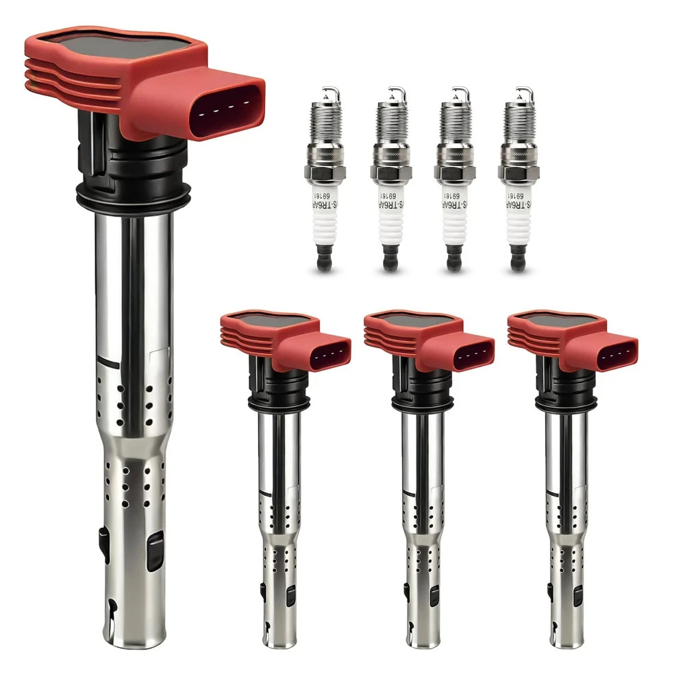 UF529 4 Pack Ignition Coil & 4644 Double Iridium Spark Plugs Set for Audi A4 ...