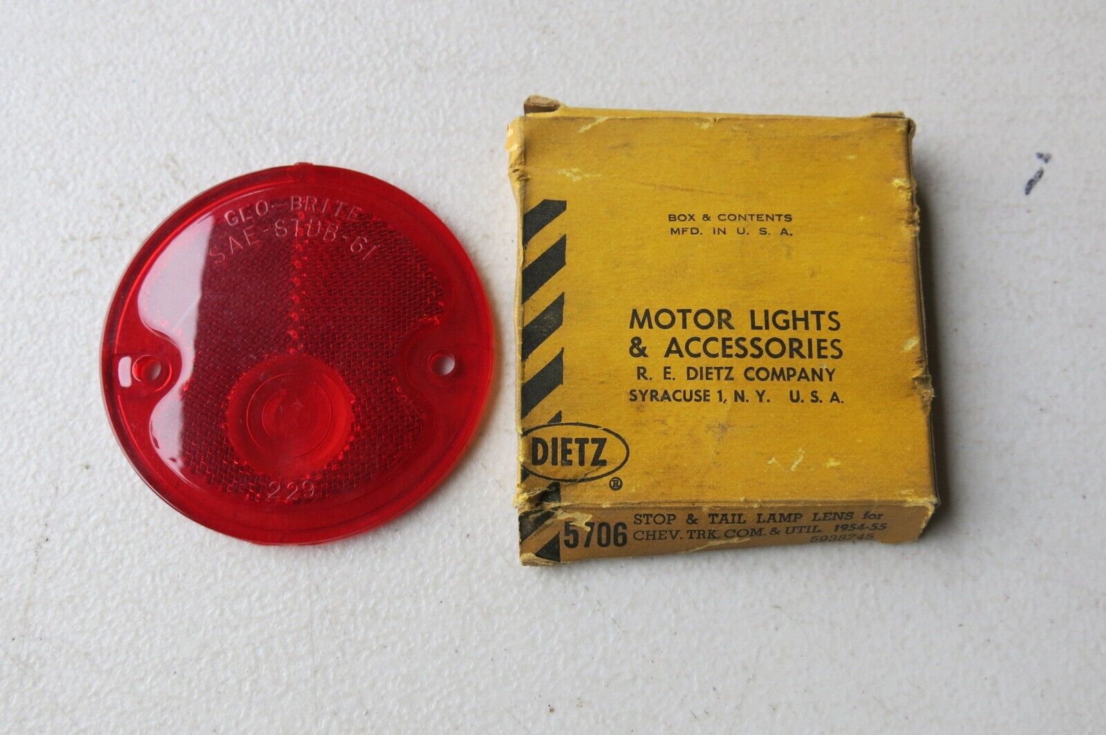 Vintage Dietz 5706 Stop and Tail Light Red Lens 5938745 for Chevrolet Truck