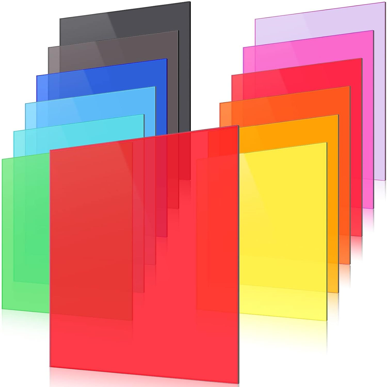 12 Pcs Colored Acrylic Sheets 1/8 Inch Thick,Multicolor,8 X 8 Inch