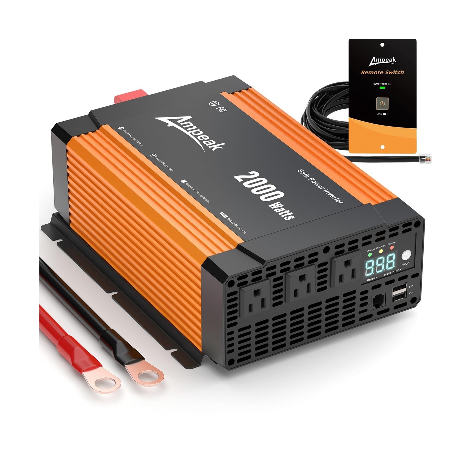 Ampeak 2000W Power Inverter 12V to 110V, 89.37% High Efficiency Modified Sine...