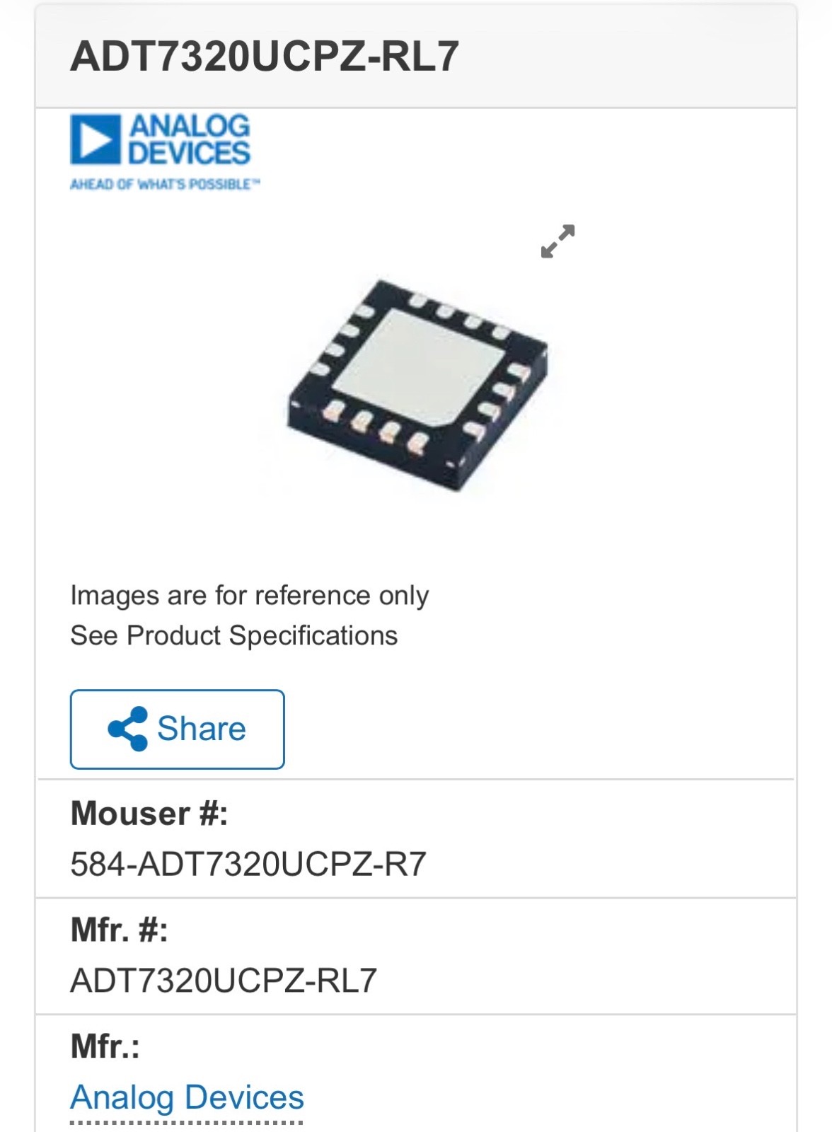 Analog Devices x50 ADT7320UCPZ-RL7 Digital Temperature Sensor ICs 16-LFCSP New
