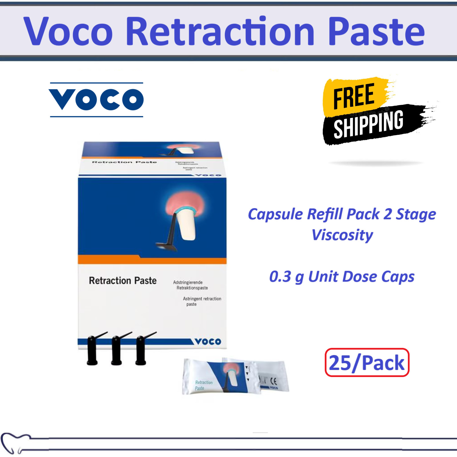 Voco 1013 Dental Retraction Paste Capsules 25/ 100/Pk 0.3 Gm
