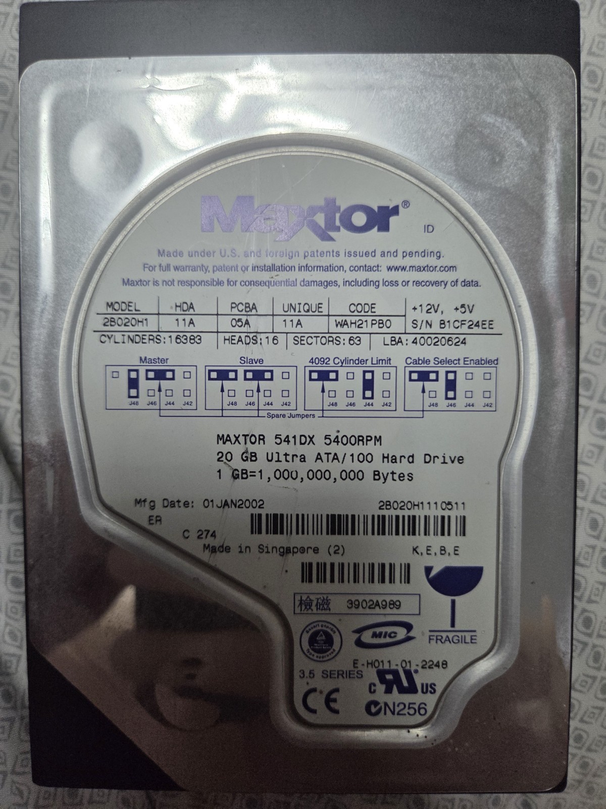 MAXTOR 541DX 20GB 3.5 ide Ata 100 internal hard drive 5400 RPM
