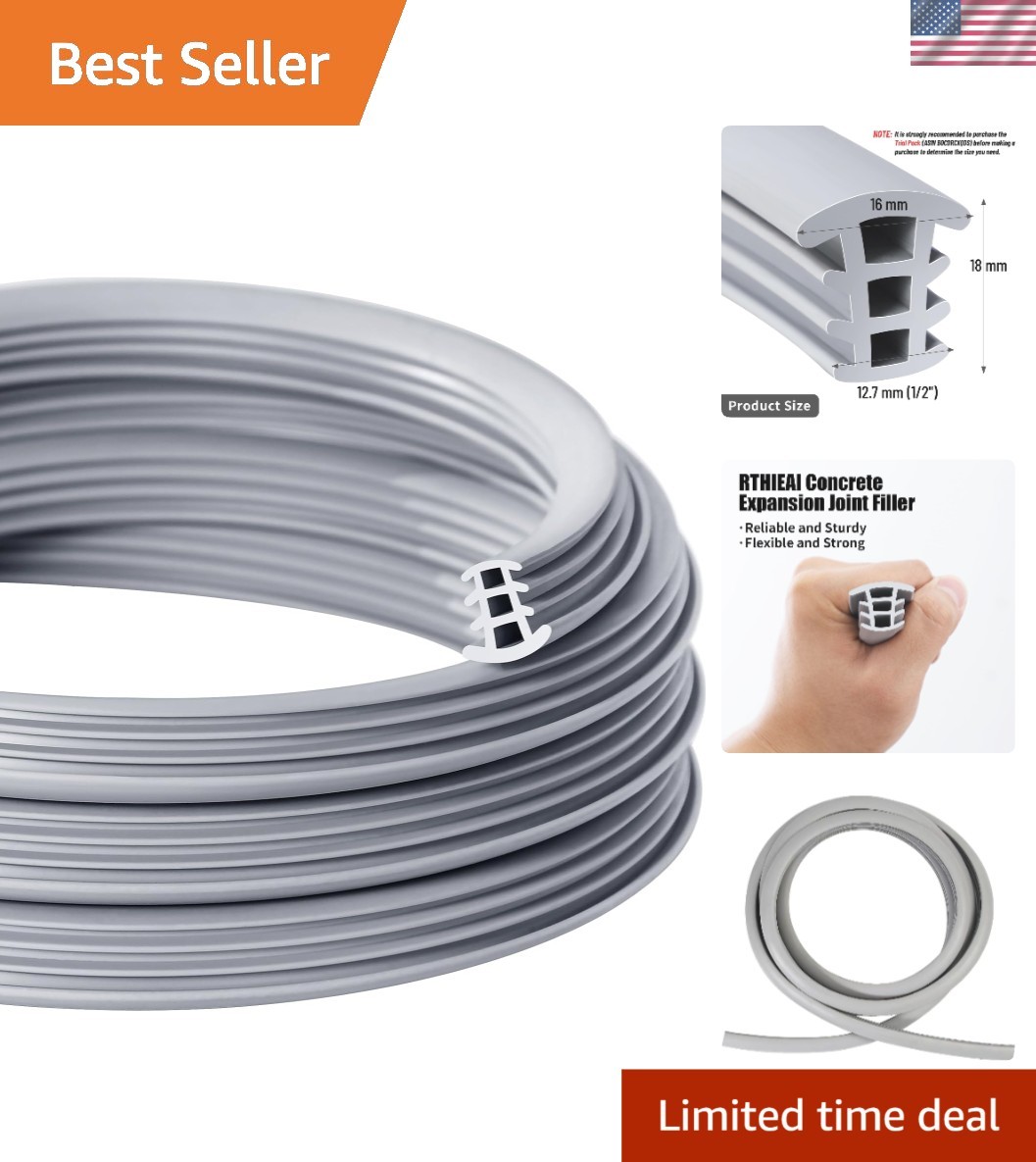 Flexible EPDM Rubber Strip 25 ft Long and 1/2 inch Wide for Concrete Crack Re... Flexible EPDM Rubber Strip 25 ft Long and 1/2 inch Wide for Concrete Crack Re...