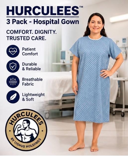 HURCULEES 3 Pack Blue Hospital Gowns Patient Gown Back Tie One Size Fits All