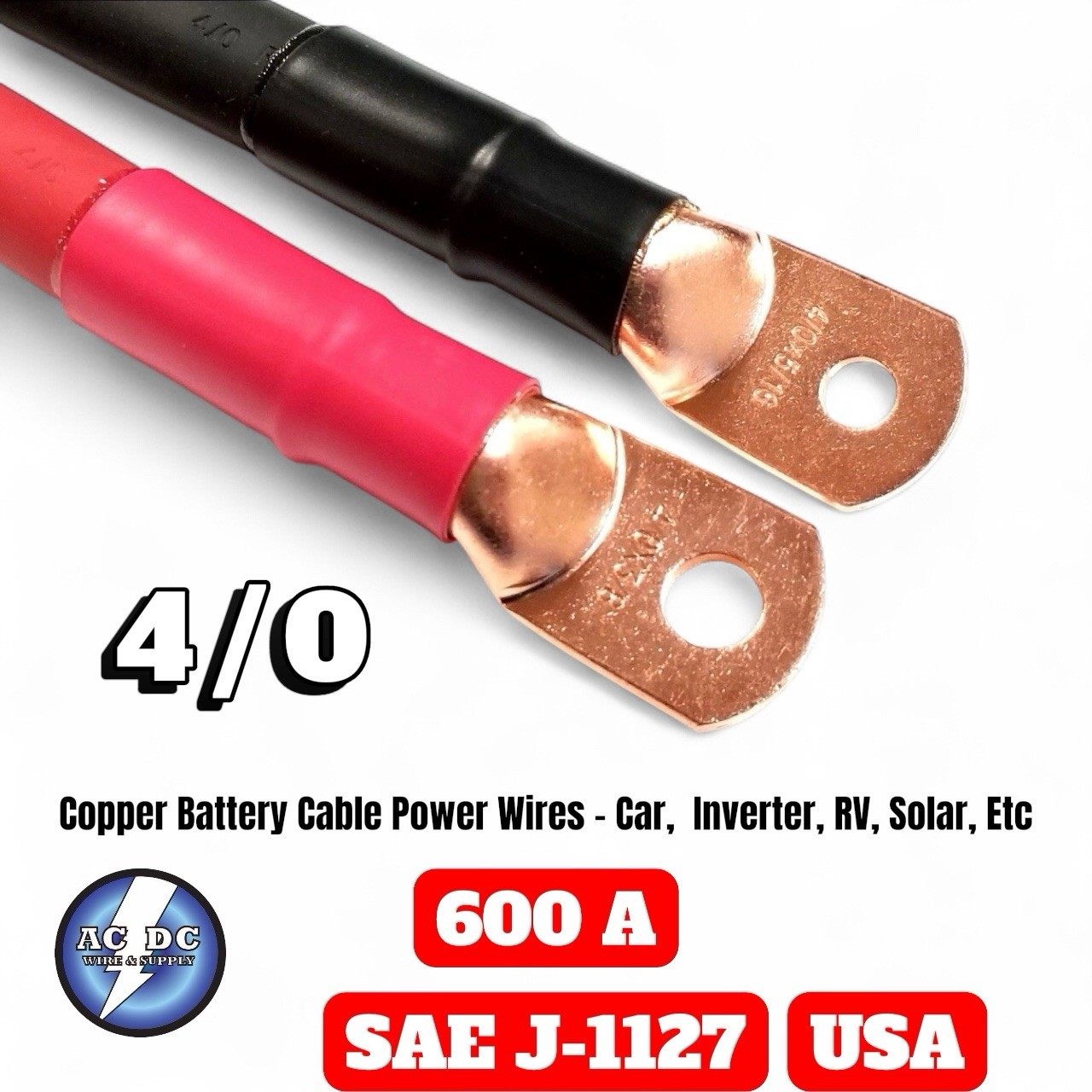 4/0 AWG GAUGE Copper Battery Cable Power Wire Car,  Inverter, RV, Solar 