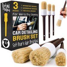 Car Detailing Brush Set 3-Pack - Soft Boar Hair 3 Pack(Starter), Brown picture