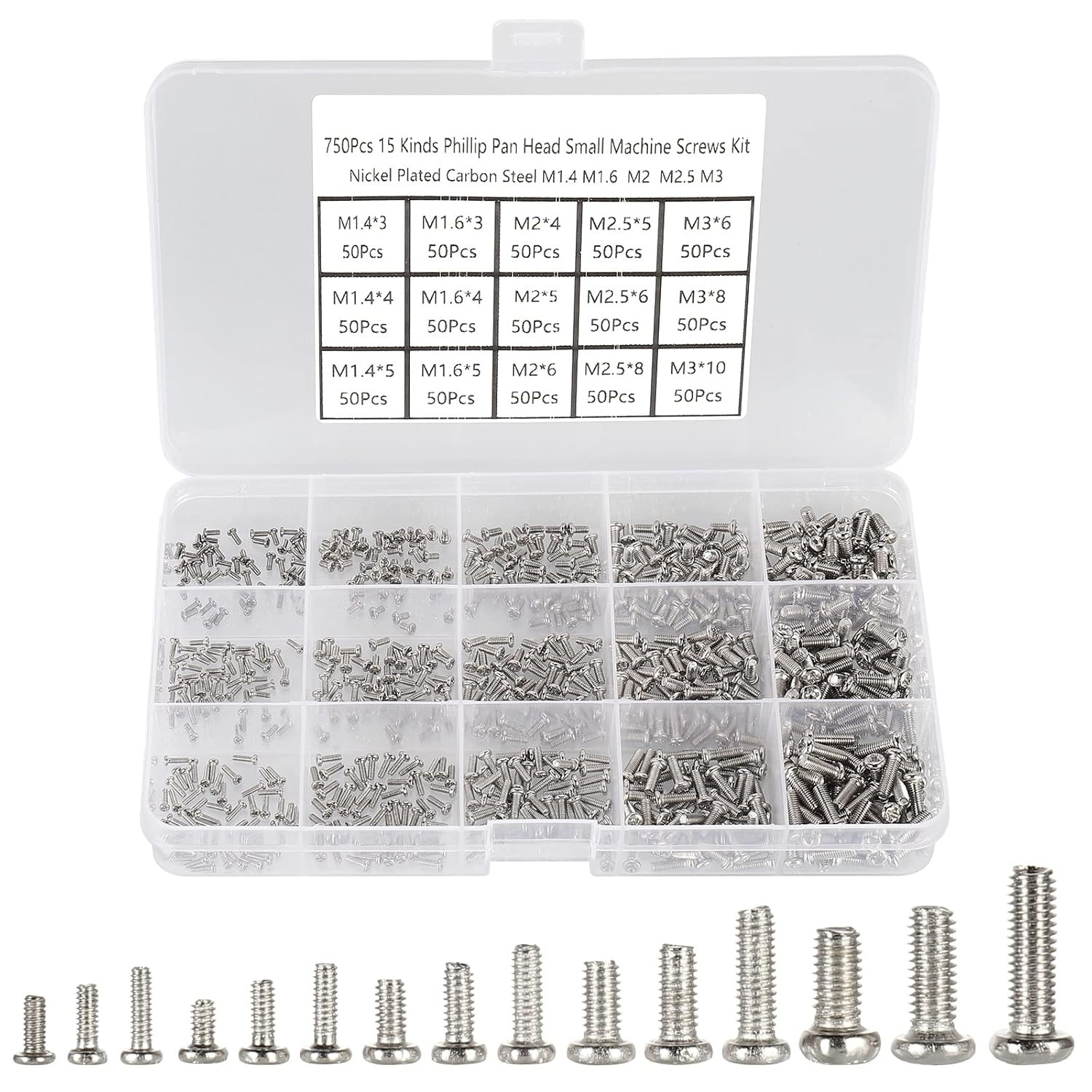 750Pcs M1.4/M1.6/M2/M2.5/M3 Phillips Pan Head Small Machine Screws,Tiny