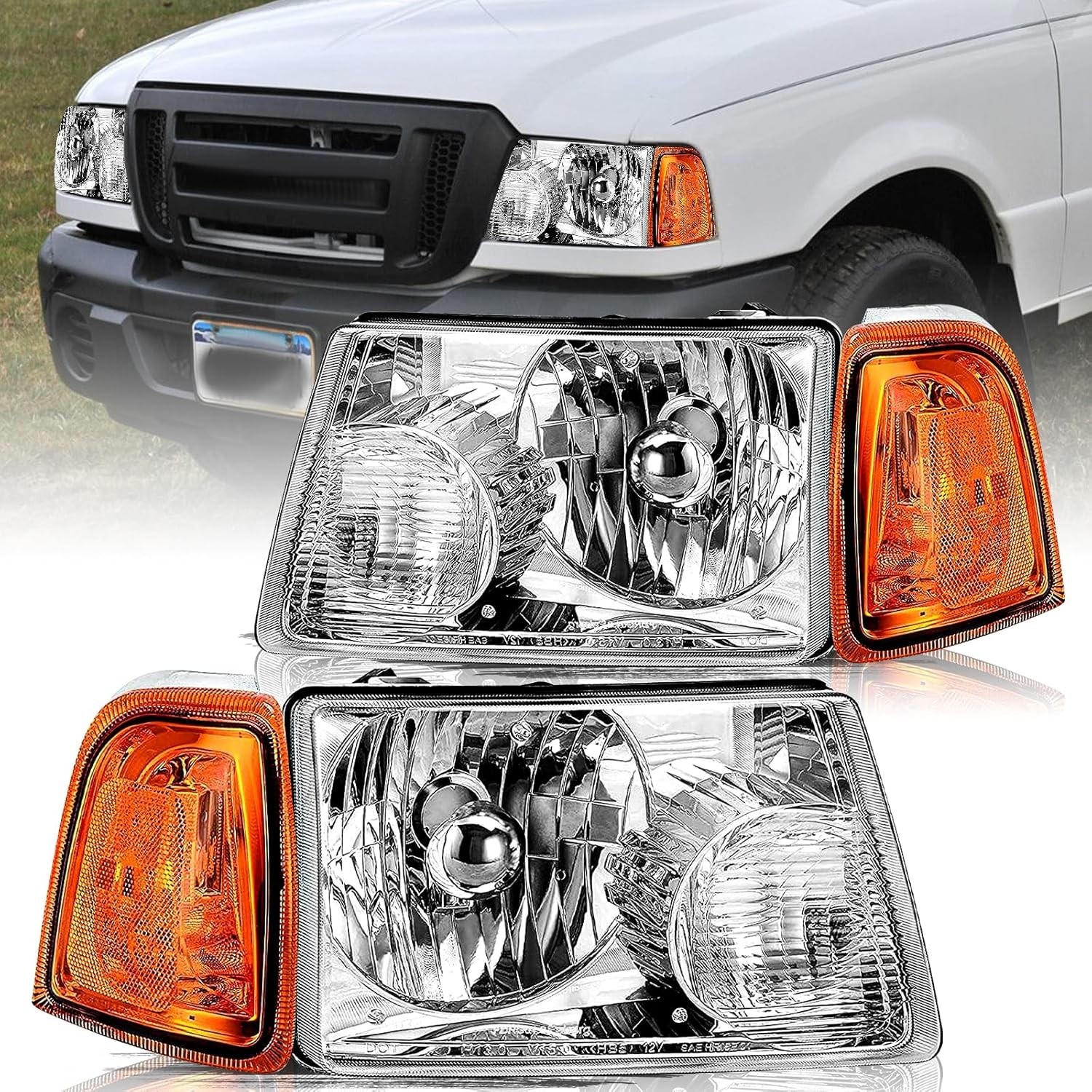 Headlights Assembly Set for 2001-2011 Ford Ranger with Corner Light 4pcs Clear L
