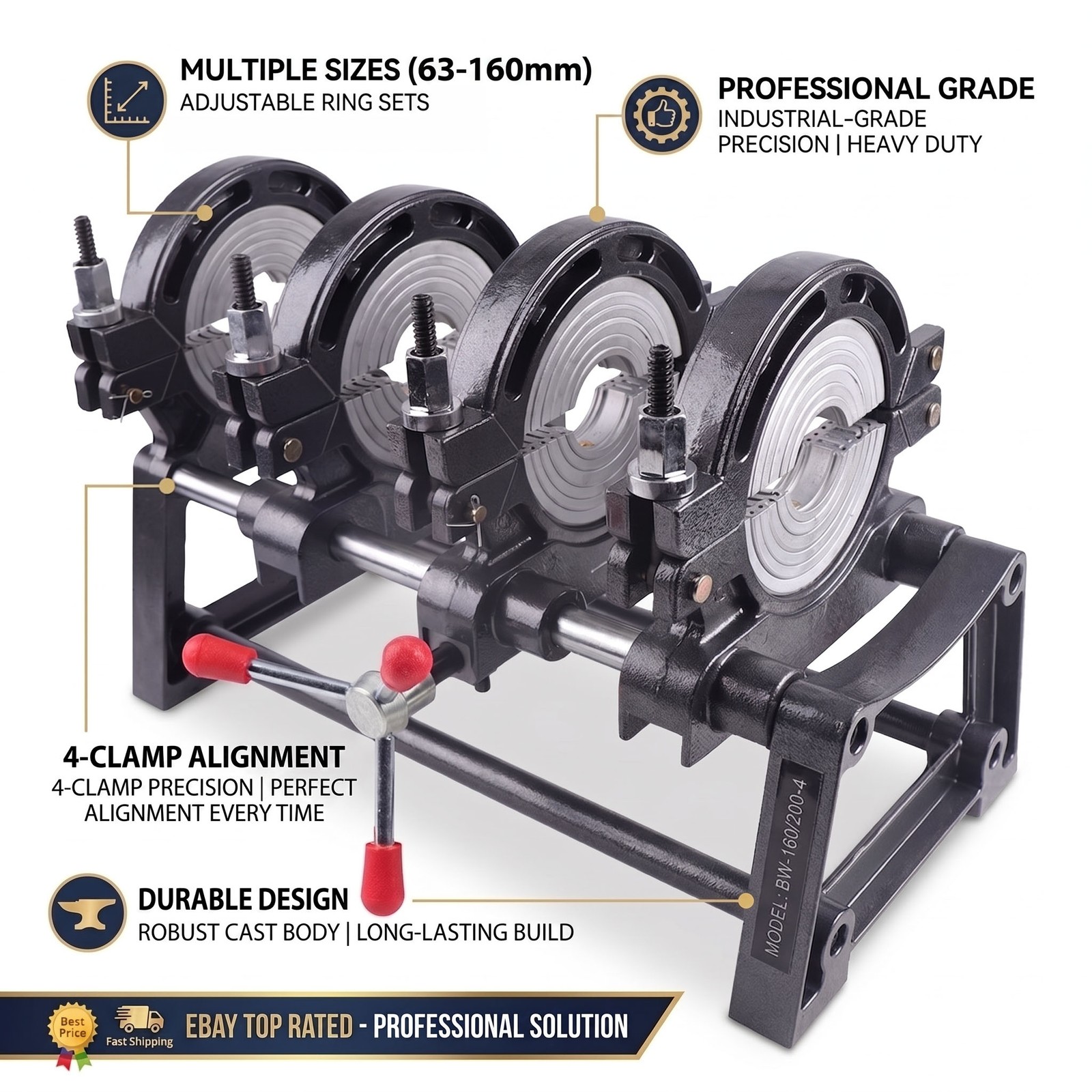 New Manual 4?Clamp Butt Fusion Welder HDPE PP PE Pipe Fusion Welding Machine