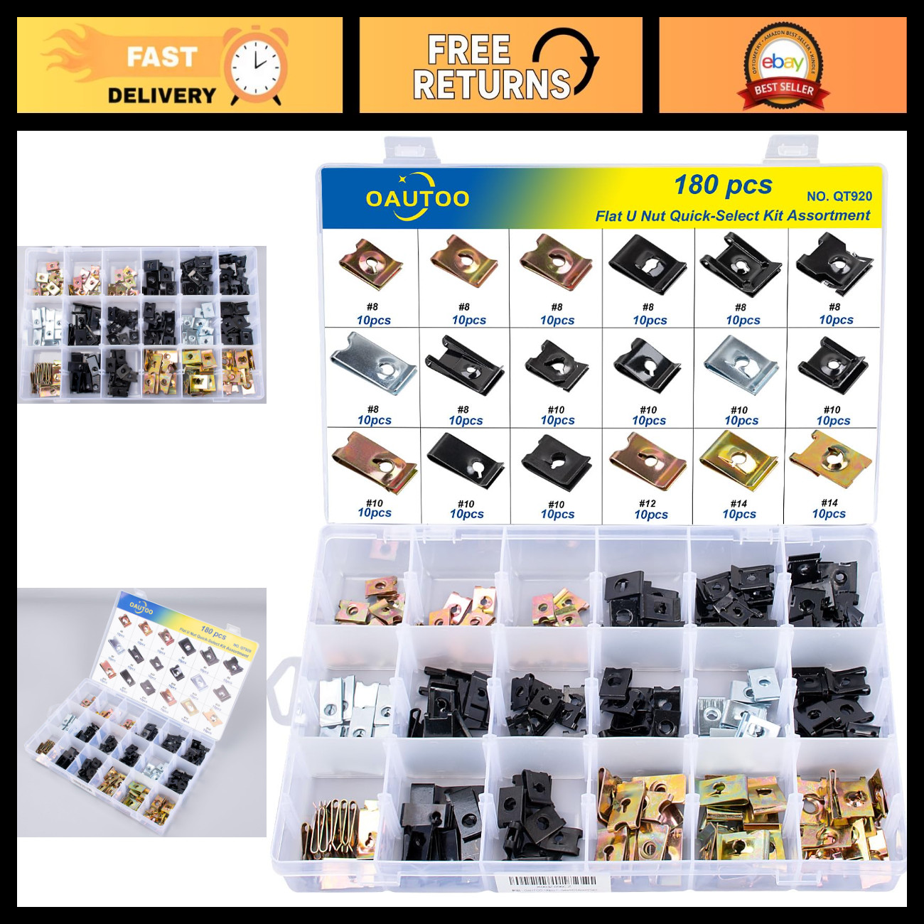180pcs Automotive Body Flat U Nut Assortment Kit - Quick Select Fasteners 180pcs Automotive Body Flat U Nut Assortment Kit - Quick Select Fasteners