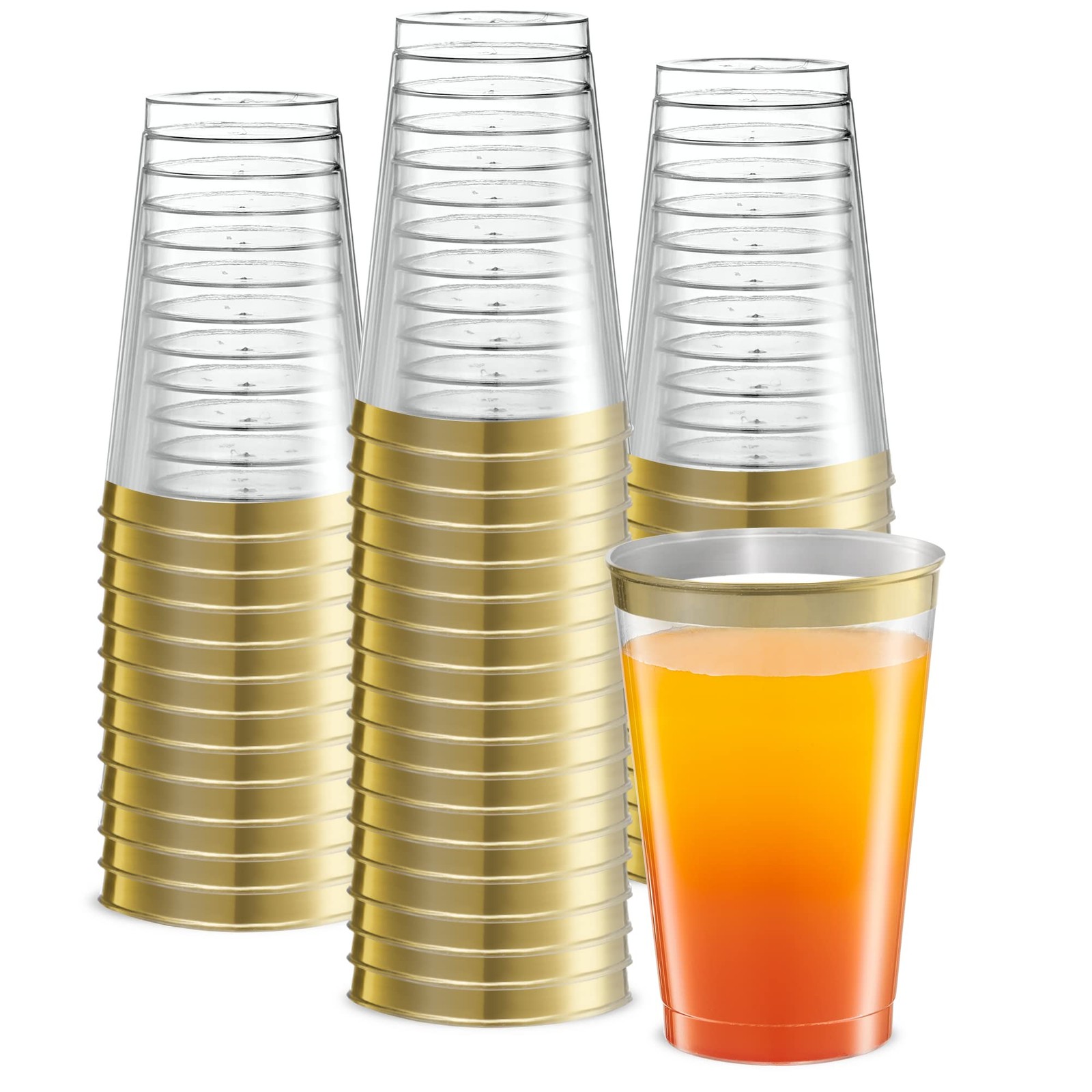 PLASTICPRO 12 oz Crystal Clear Plastic Tumblers Gold Rim 100 Pack