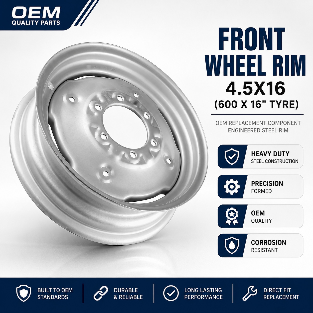 4.5 x 16 Front Wheel Rim 1077283M91 885741M3 Fits Massey Ferguson