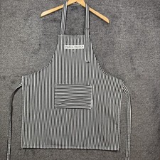 Dean & Deluca Apron Striped Bib Black White Adjustable Cotton Blend Pocket picture
