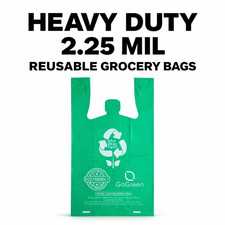 Heavy Duty Green Grocery Bags 2.25 Mil Reusable T-Shirt Bags 1/6 Size picture