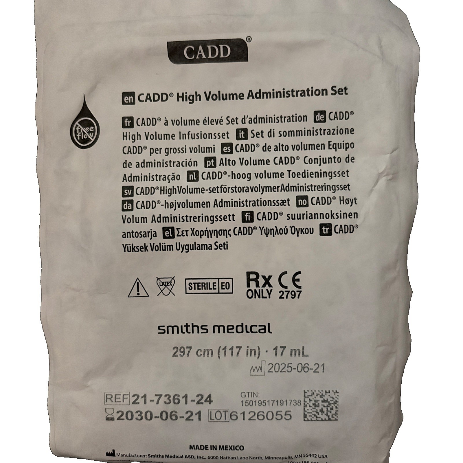 smith/icu medical cadd 117in tubing 1.2 filter lot of 20 exp2030-2031