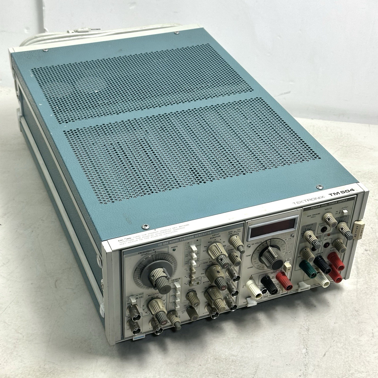 Tektronix TM504 W/ FG504 Generator, DM502 Auto DMM, PS503A Supply TESTED Tektronix TM504 W/ FG504 Generator, DM502 Auto DMM, PS503A Supply TESTED