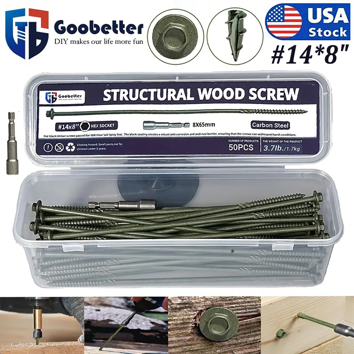 Heavy-Duty Green Timber Structural Wood Screws with Hex Socket 14*8\