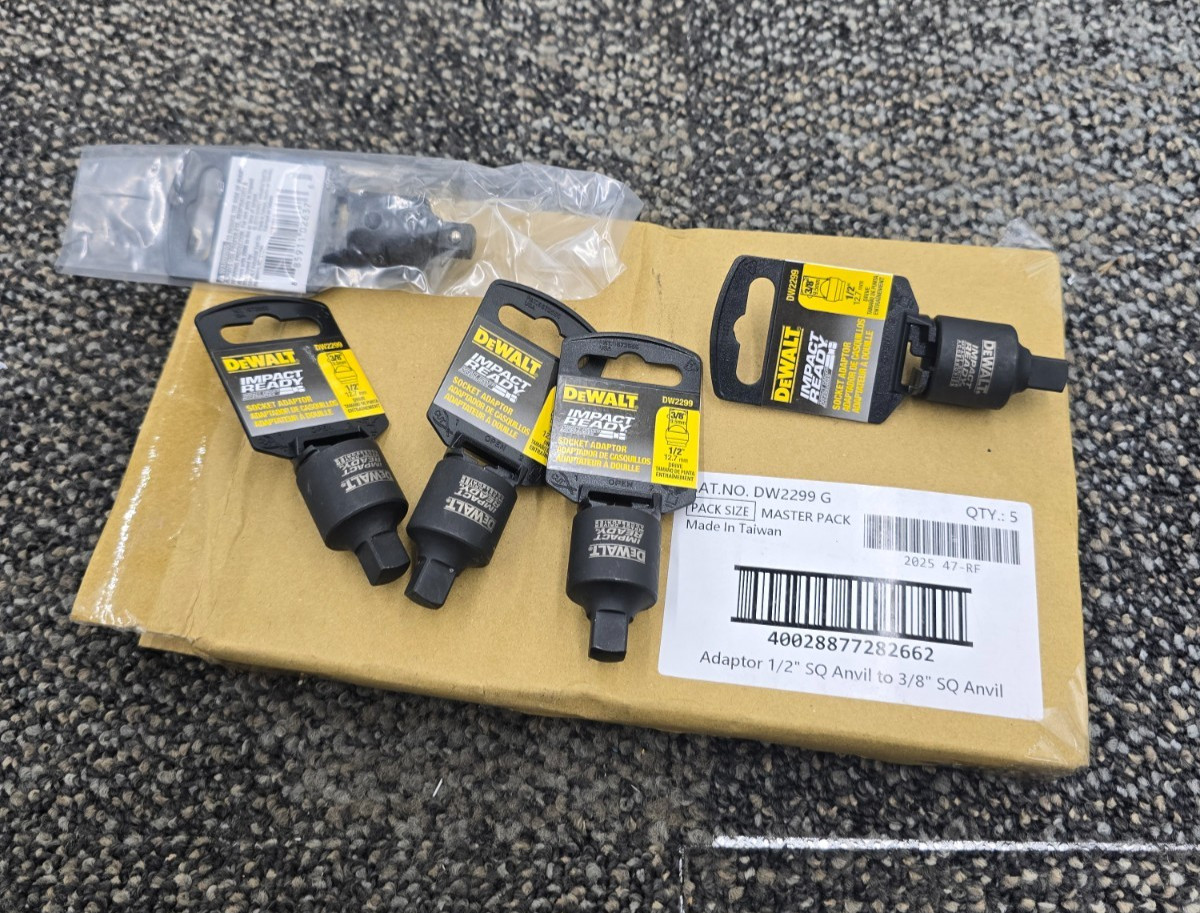 (QTY 5) DEWALT DW2299 1/2-Inch Square Anvil to 3/8-Inch Socket Adaptor