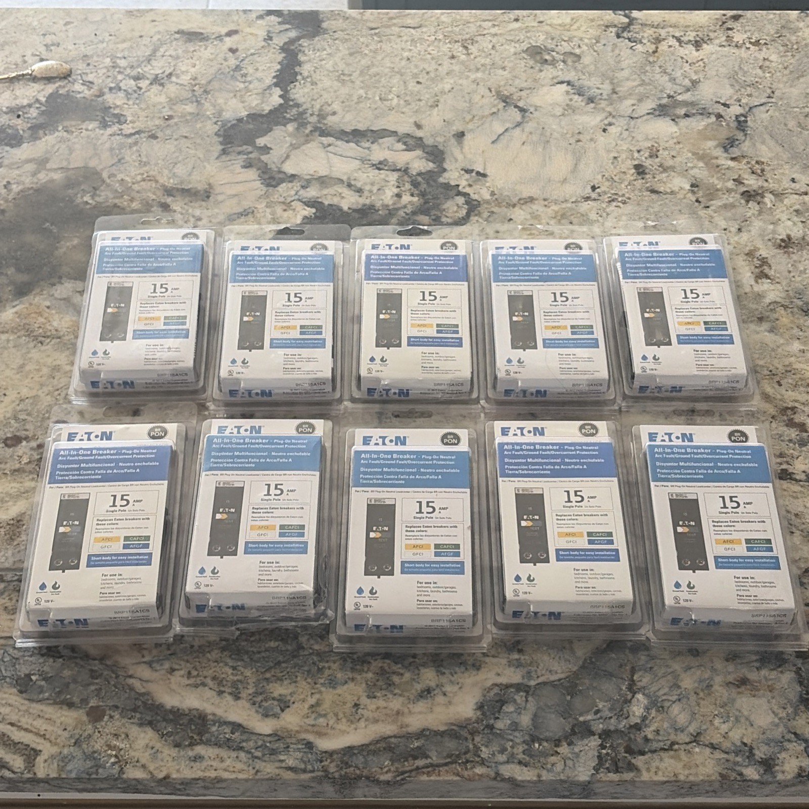 LOT OF 10 Eaton BRP115A1CS 15-Amp All In One Breaker (Plug On Neutral) 