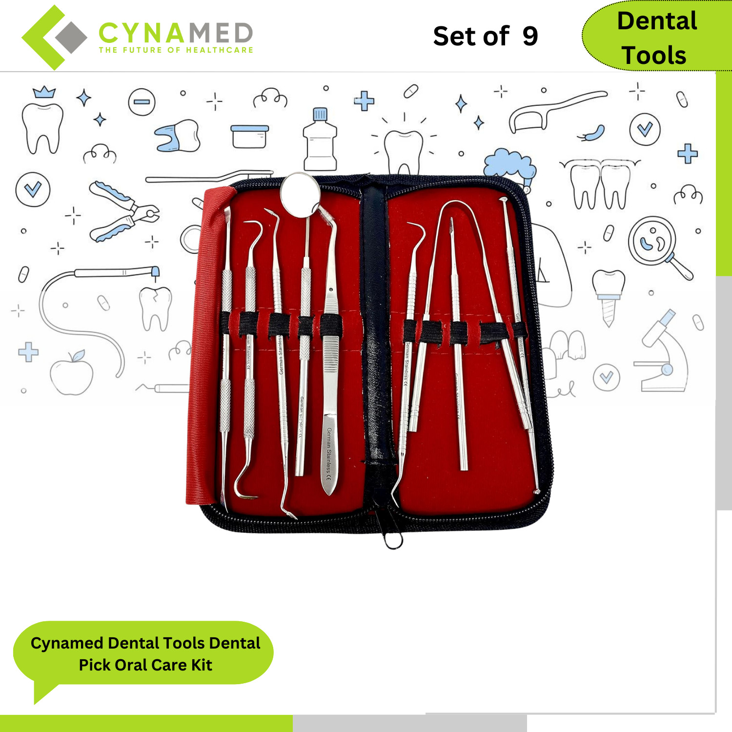 Cynamed Dental Tools Dental Pick Oral Care Kit Dental Hygiene Kit Set Pack of 9