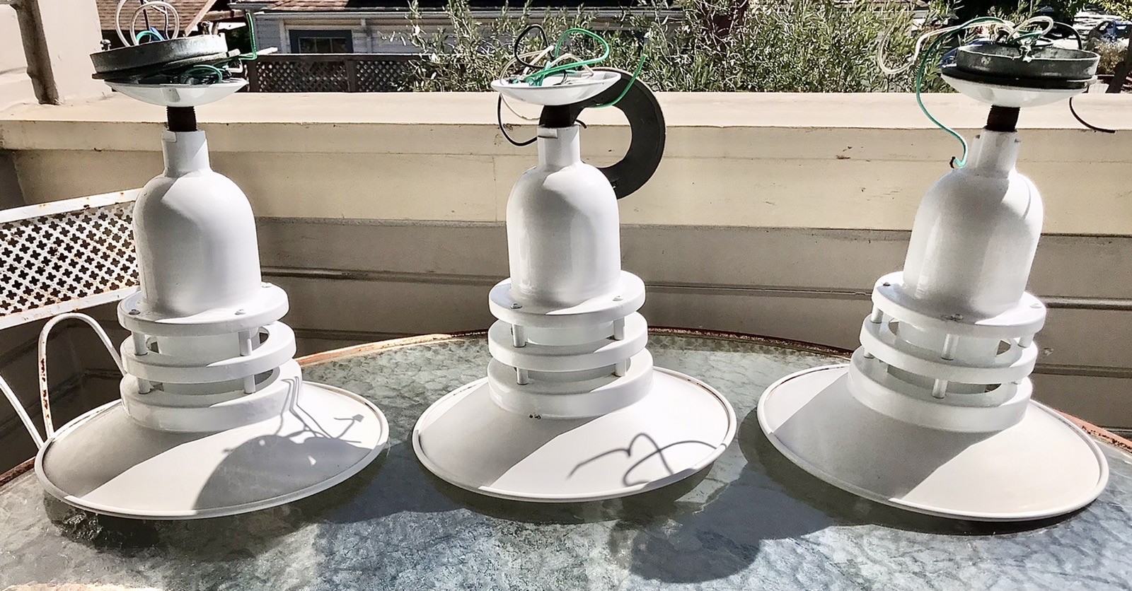 3 Vintage White Industrial Pendant Light Fixtures w/Reflector & Diffuser