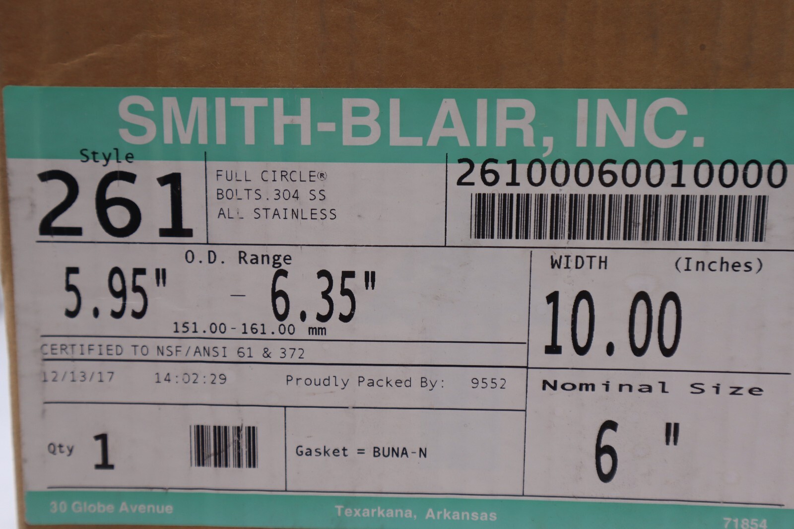 Smith-Blair Inc. Style 261 Single Band Full Circle Stainless Steel 6