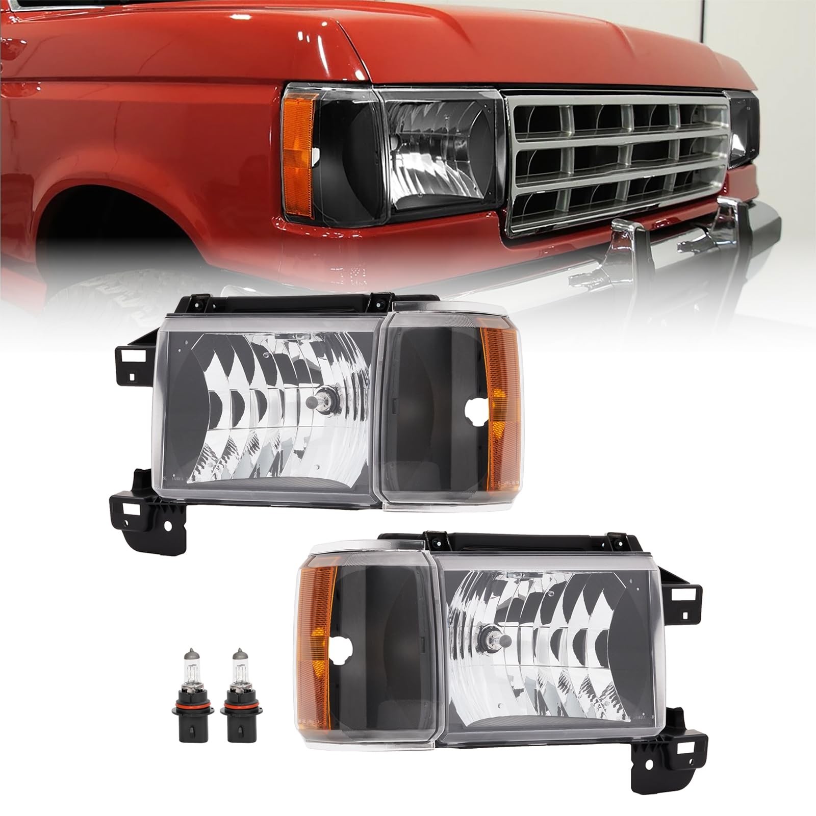 Headlights Assembly Compatible With 1987 1988 1989 1990 1991 Ford F150 F250