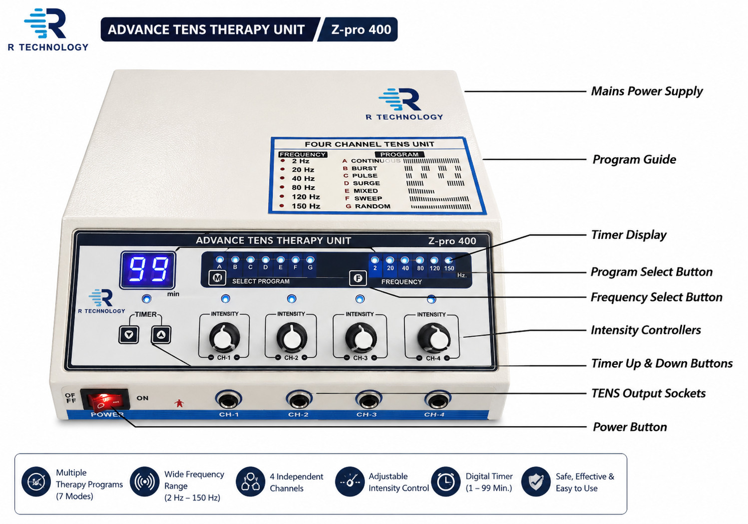 Newly Advance 4 Channel Electrotherapy Unit Machine With Carbon Sticky Pads