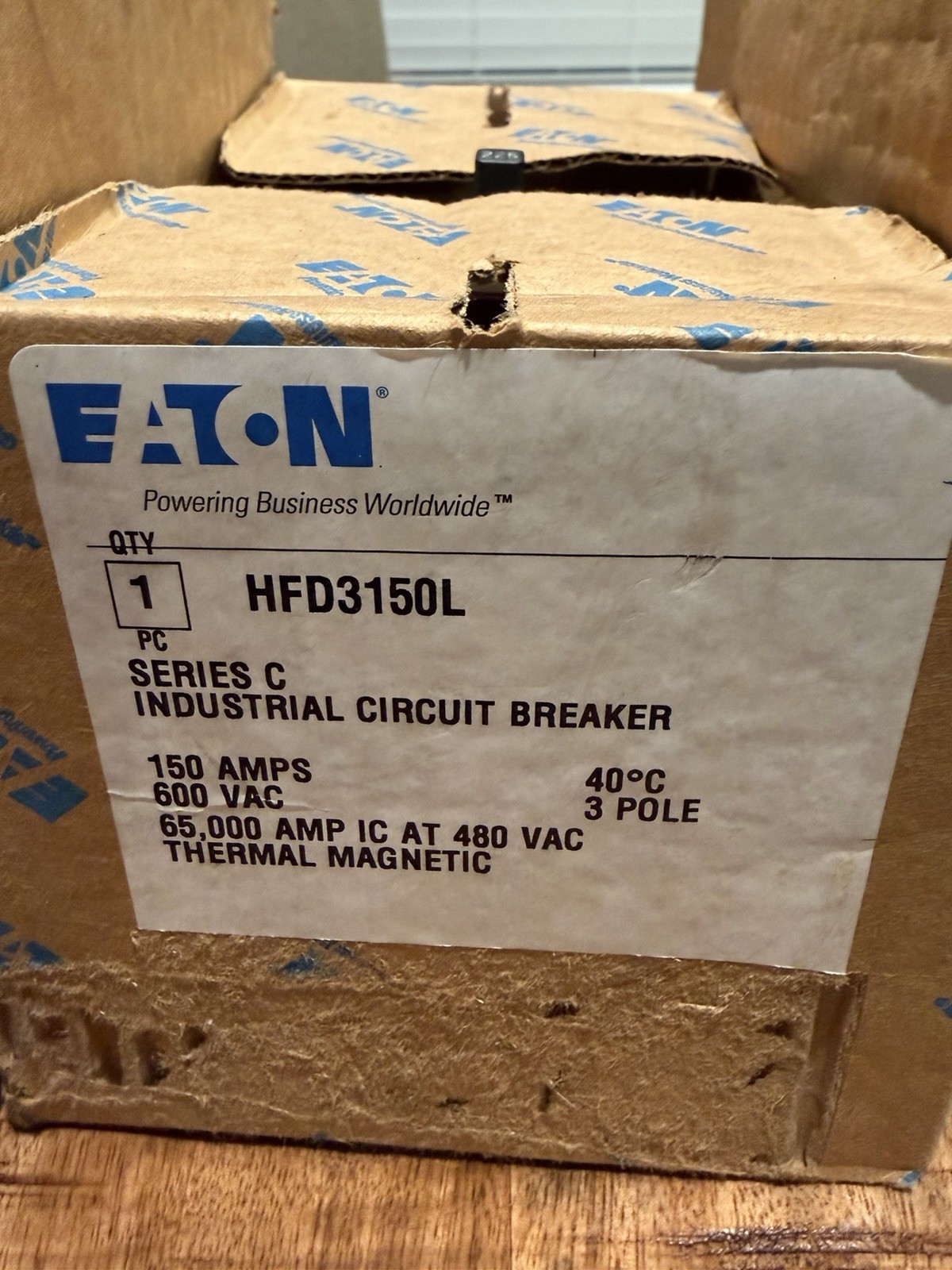 HFD3150L PC EATON SERIES C INDUSTRIAL CIRCUIT BREAKER 150 AMPS 600 VAC 3 POLE