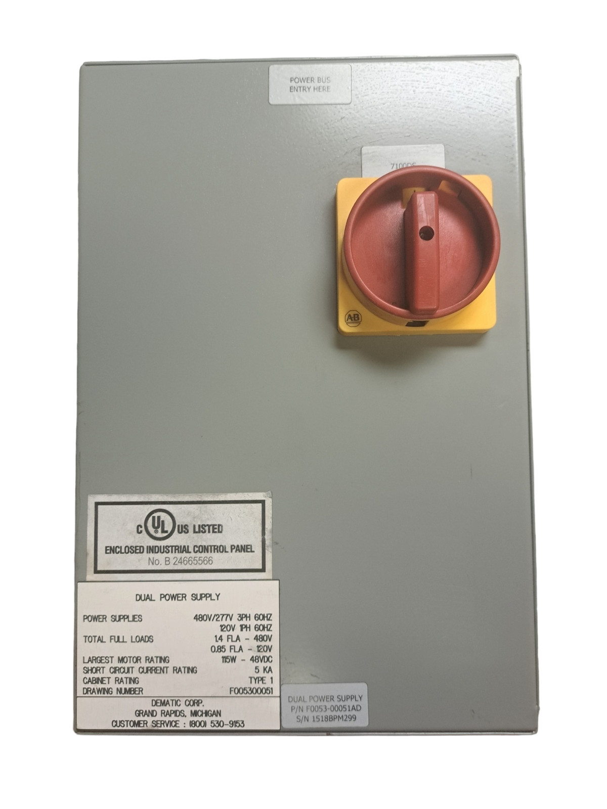 Dematic, F0053-00051, REV AD, DUAL, POWER SUPPLY, ENCLOSURE - NEW NO BOX