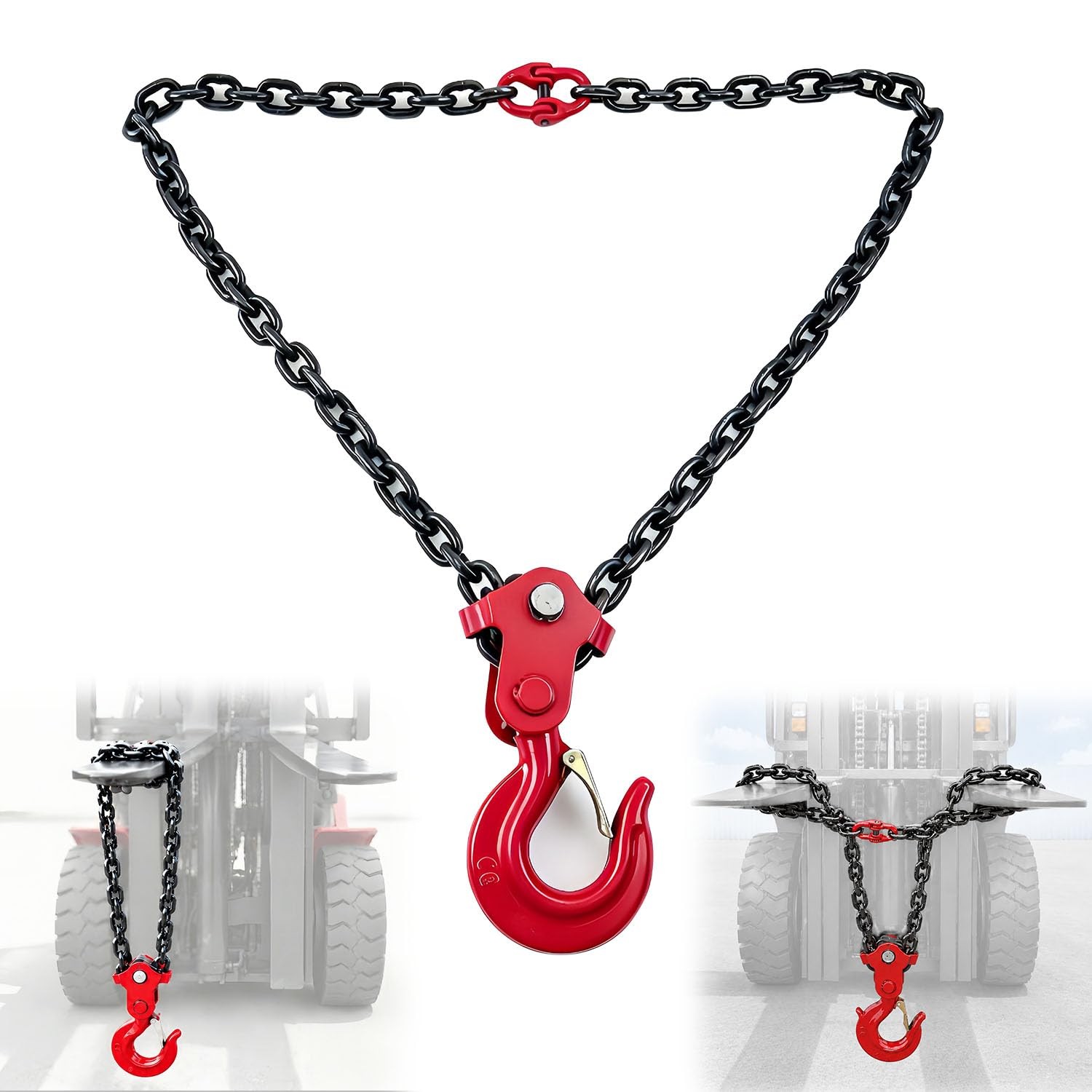 Forklift Lifting Hook 6600LBS, 360° Swivel, G80 Steel Attachment Dual Chain