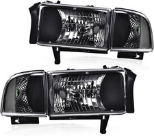 Headlights Fit 94-02 Dodge Ram 1500 2500 3500 Smoke Lens Black Amber Lamps picture