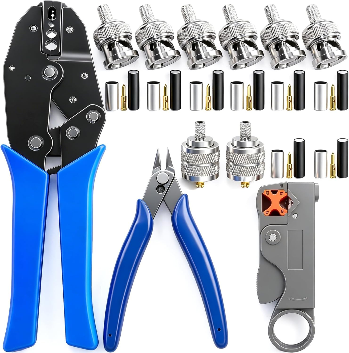 Coaxial Cable Tool Kit,Bnc Crimp Tool with 8PCS BNC/UHF Crimp Male Connectors 1P Coaxial Cable Tool Kit,Bnc Crimp Tool with 8PCS BNC/UHF Crimp Male Connectors 1P