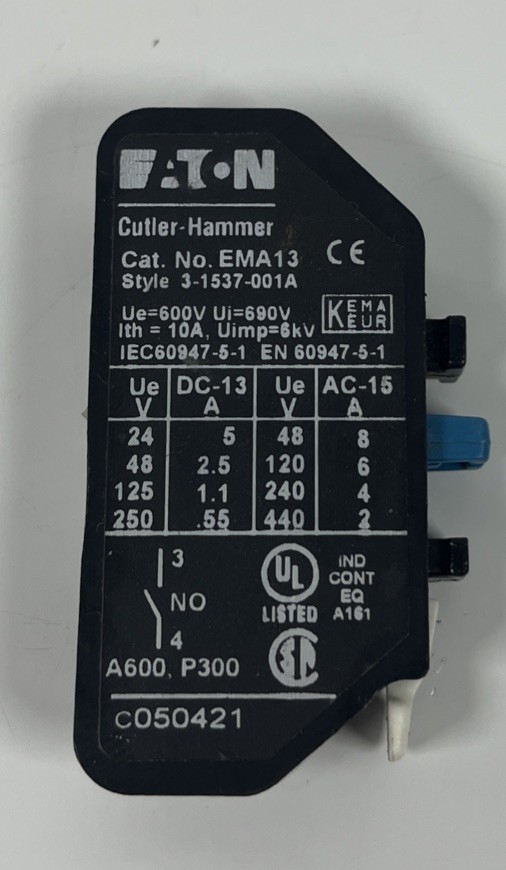 Eaton EMA13 Cutler Hammer Auxiliary Contact Block 600V 10A 6kV OEM