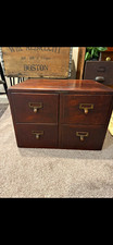 Vintage Wood Lateral 4-Drawer card Filing Cabinet with Label Pulls picture