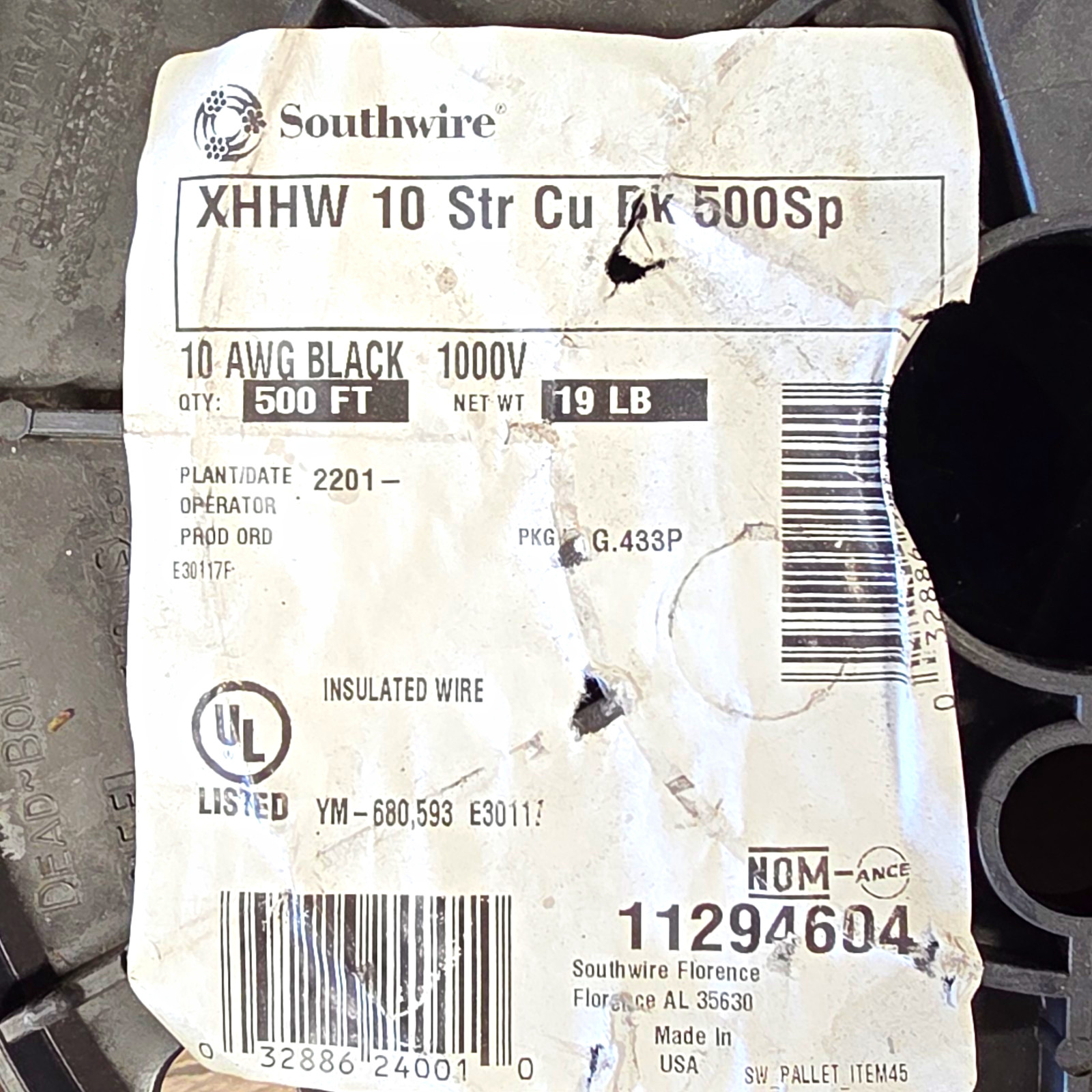 Southwire XHHW 10 AWG Stranded Copper Wire Black 500 ft 1000V