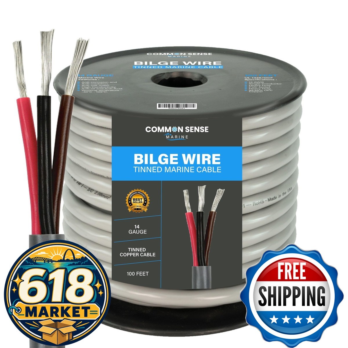 Common Sense Marine 14 Gauge 3 Conductor Triplex Wire - 100 ft Tinned Copper