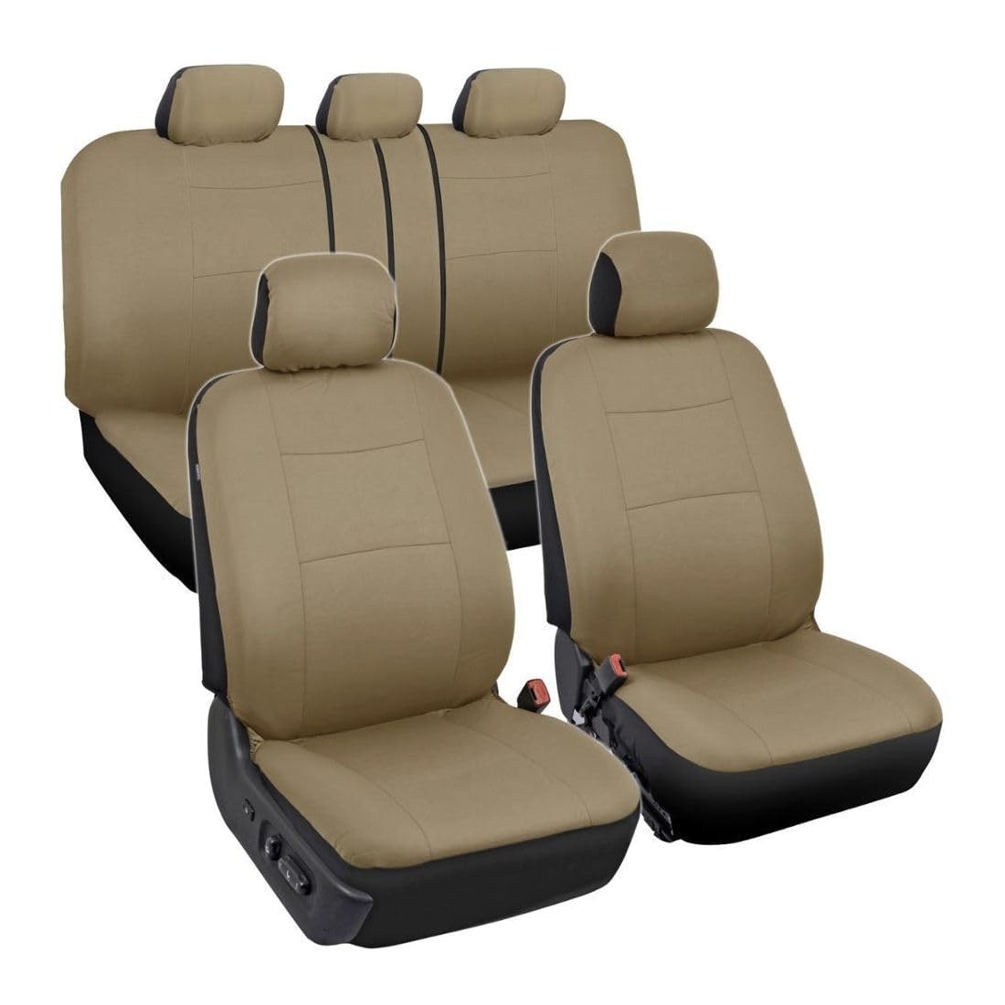 Car Seat Covers Full Set 9pcs, Beige Tan, Polyester, Split Bench