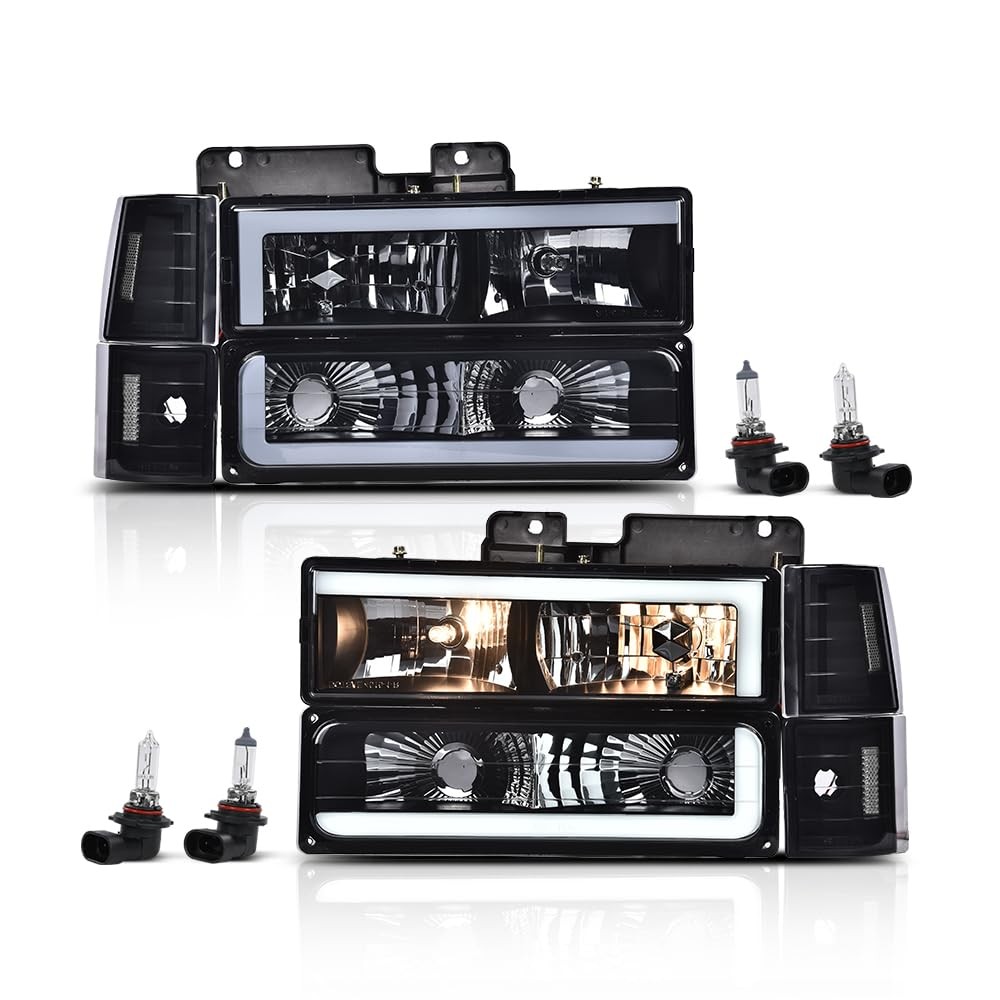 PIT66 LED DRL Headlights Assembly w/Bumper Lights Fit 94-98 Chevy C10 C/K